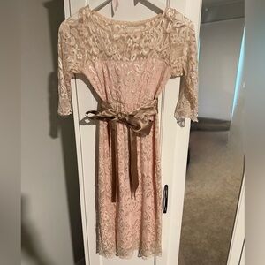 Elegant Lace Dress with Satin Bow - Maternity